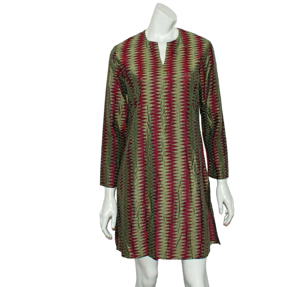 Neeru Kumar Textured Woven Tunic Top V Neck Striped Art to Wear India size M